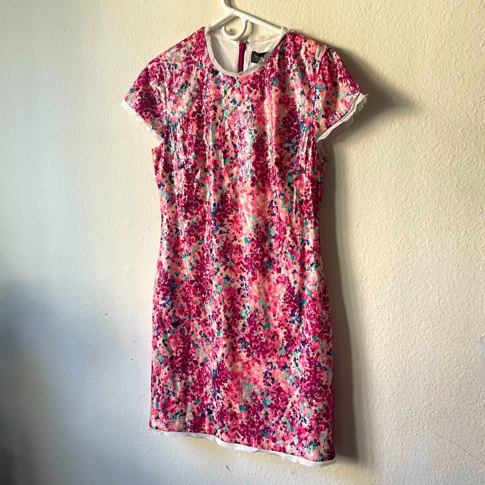 RACHEL ZOE “Lili” Pink Sequin Chiffon-trimmed Crepe Mini Dress - Picture 10 of 12